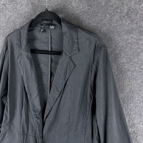 EILEEN FISHER Jacket Womens 16W Gray Linen Blazer Button Front Pockets - Picture 4 of 14